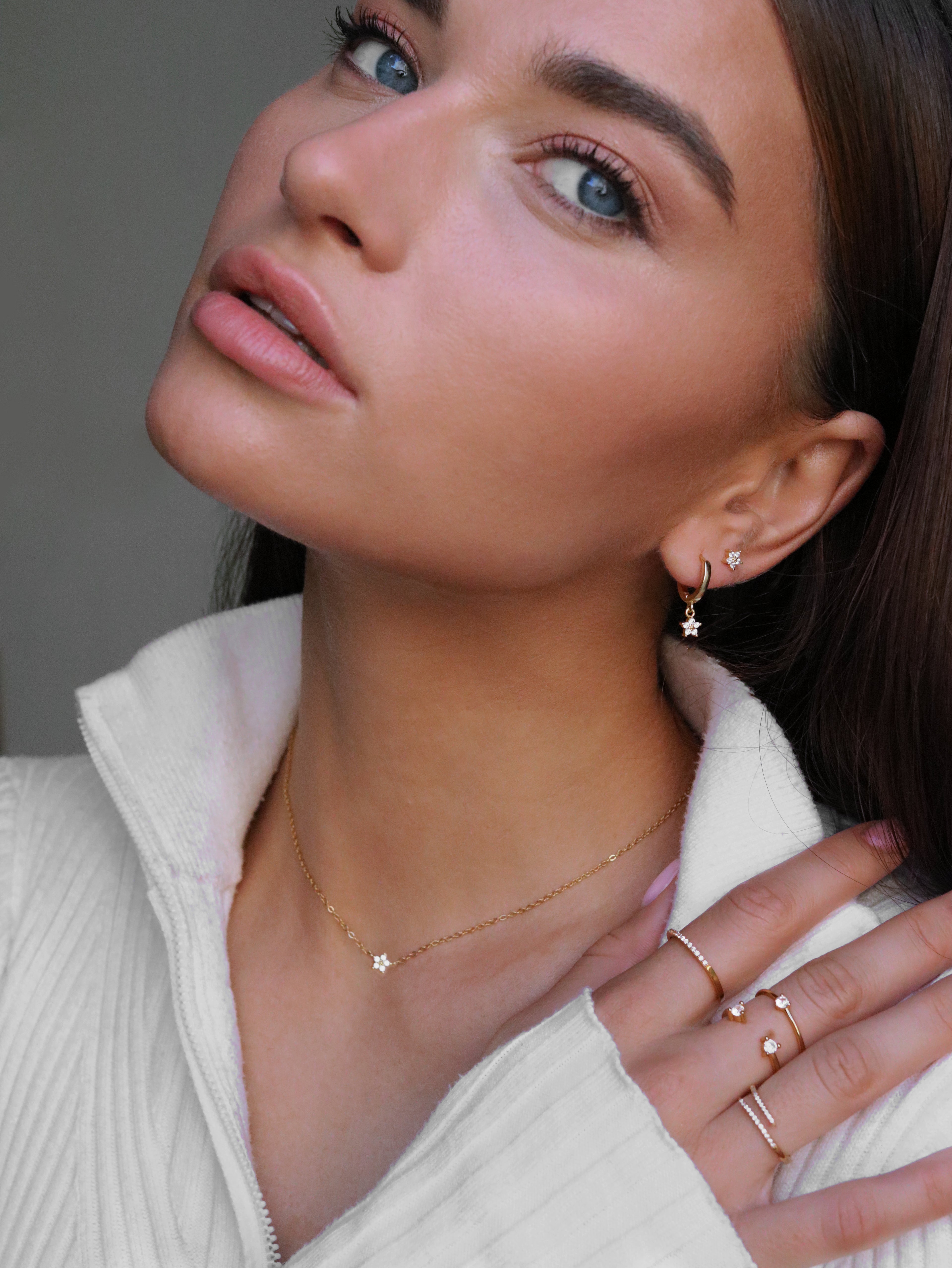 PETITE LOTUS CRYSTAL STUDS - SILVER