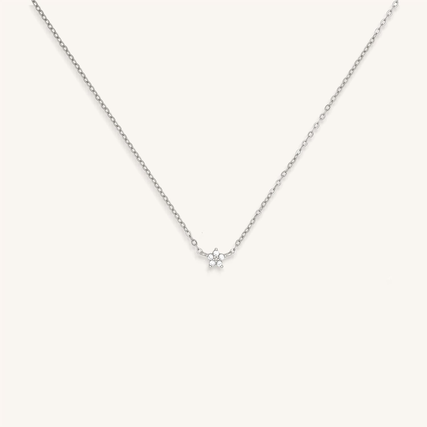 PETITE LOTUS CRYSTAL NECKLACE - SILVER