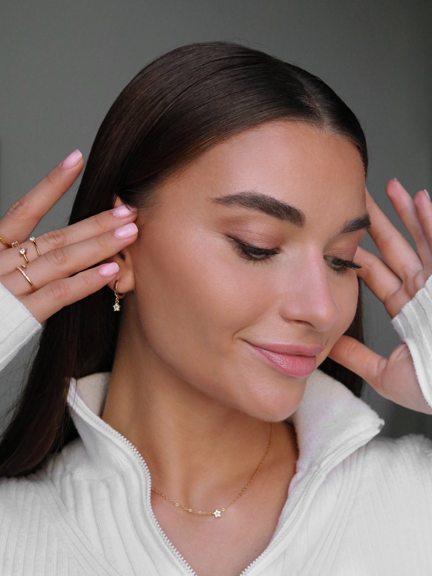 PETITE LOTUS CRYSTAL HOOPS - GOLD