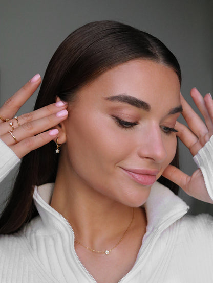 PETITE LOTUS CRYSTAL HOOPS - GOLD