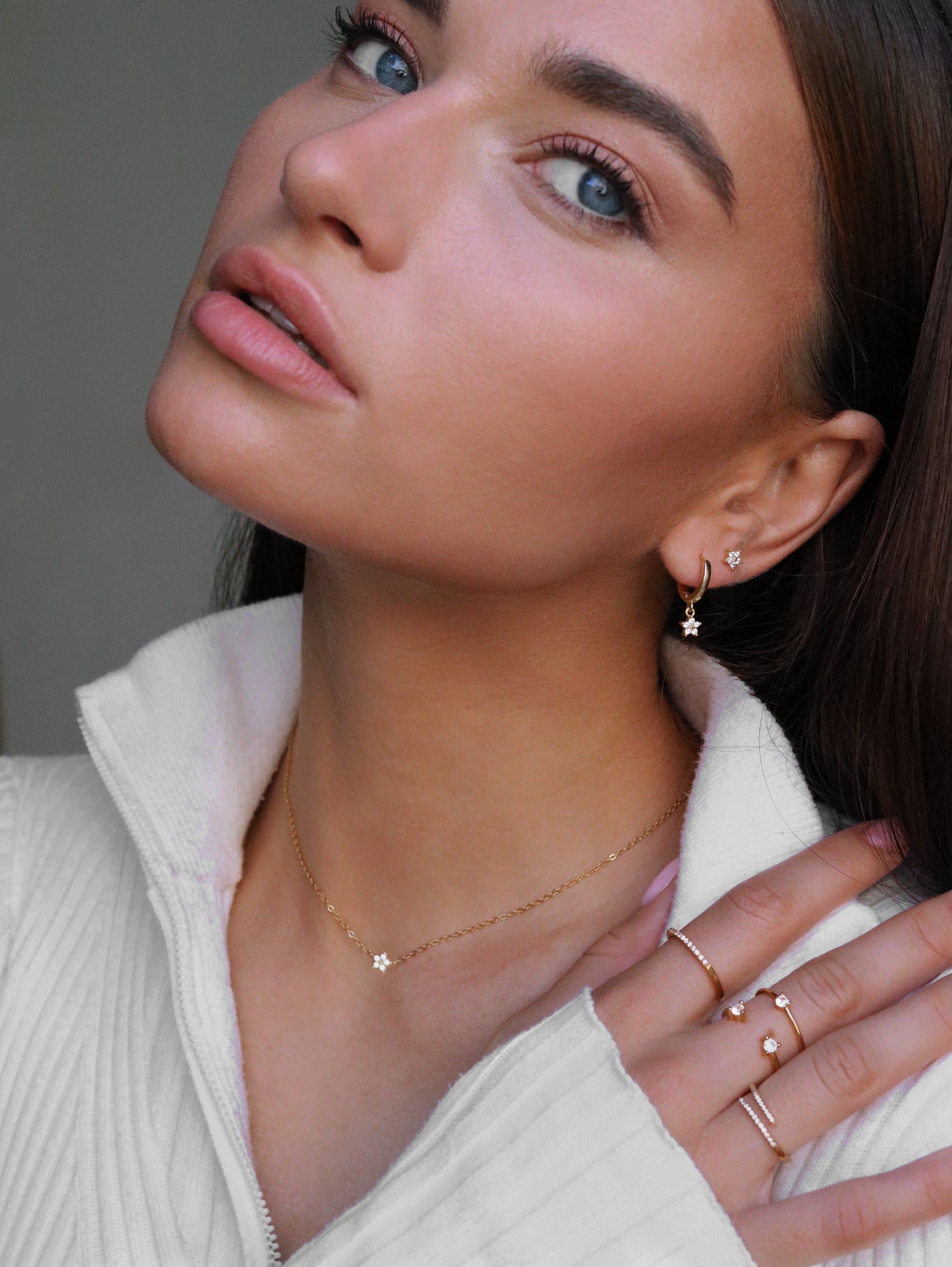 PETITE LOTUS CRYSTAL STUDS - GOLD