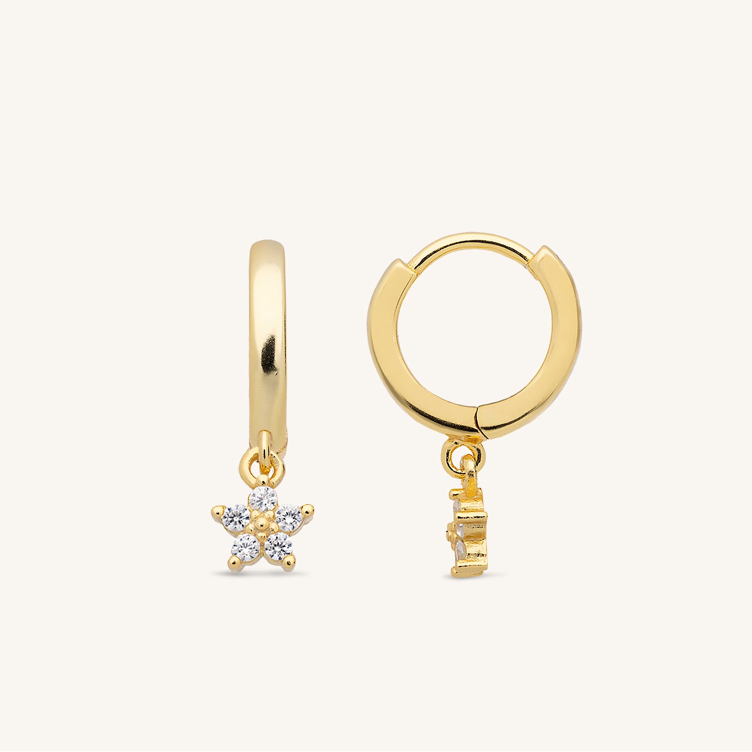 PETITE LOTUS CRYSTAL HOOPS - GOLD