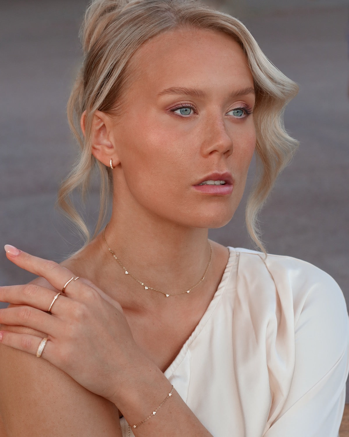 ASTRID STONE HOOPS -SILVER