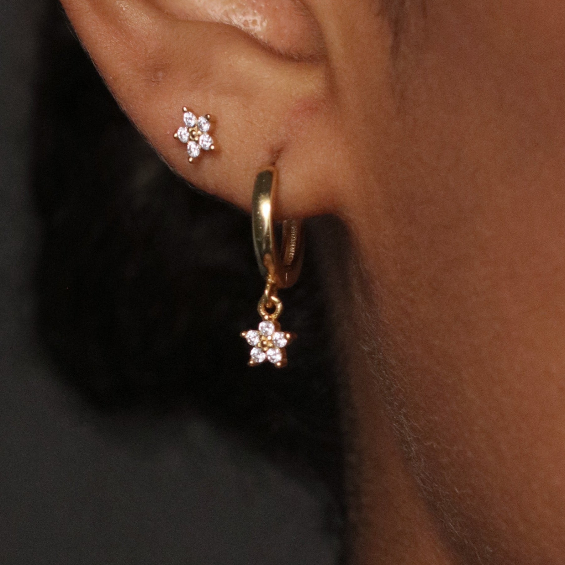 PETITE LOTUS CRYSTAL HOOPS - SILVER