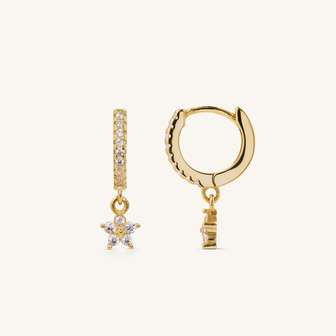 PETITE LOTUS STONE HOOPS - GOLD